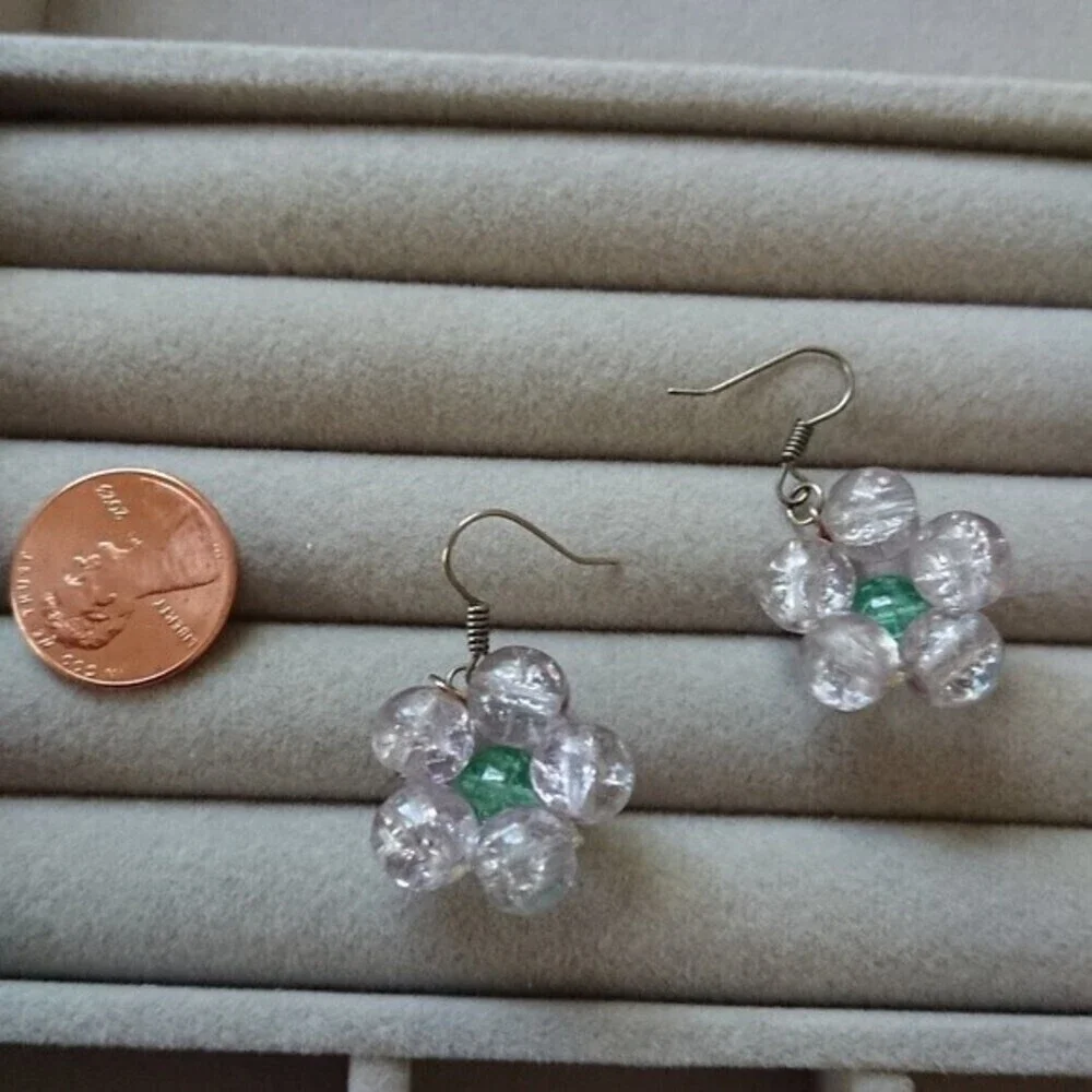 Purple & green flower glass stones earrings